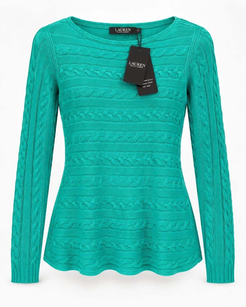 NWT Lauren Ralph Lauren Cable Knit Boatneck Sweater Tropic Turquoise L